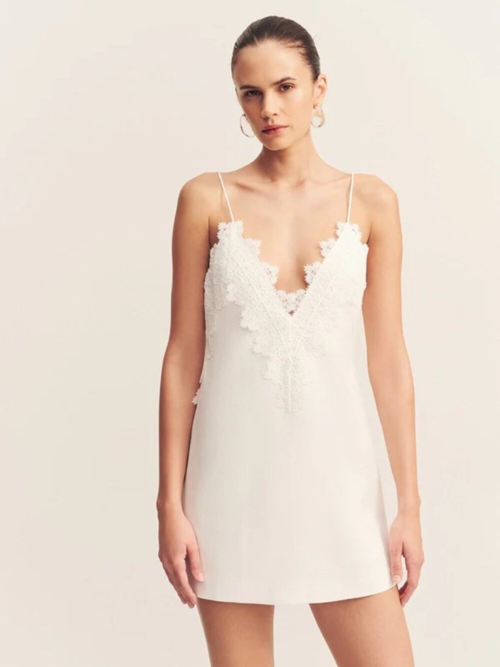 NWT Shona Joy Toile Lace Mini Linen Trim Spaghetti Strap Size 10
